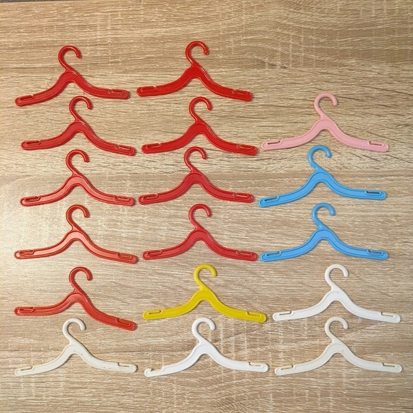 Other - Vintage Plastic Barbie Clothes Hangers 17 Mixed Colors Red Blue White Pink 3.25"